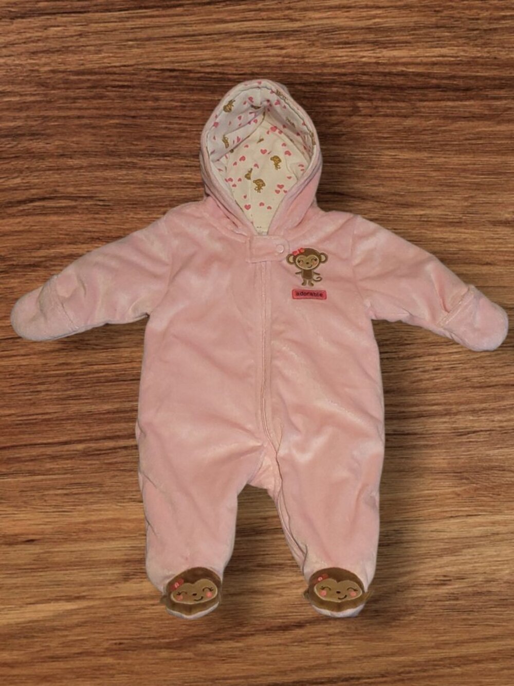 Just One You Carter’s Baby 3M Pink Monkey Hooded Snowsuit